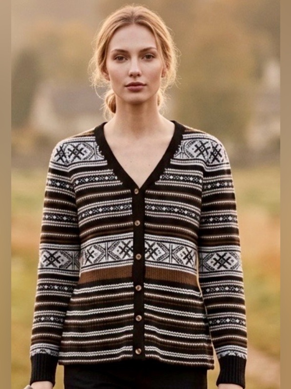 Verve Ami Peplum Fair Isle & Geometric Patterned Cardigan Recycled Material XL
